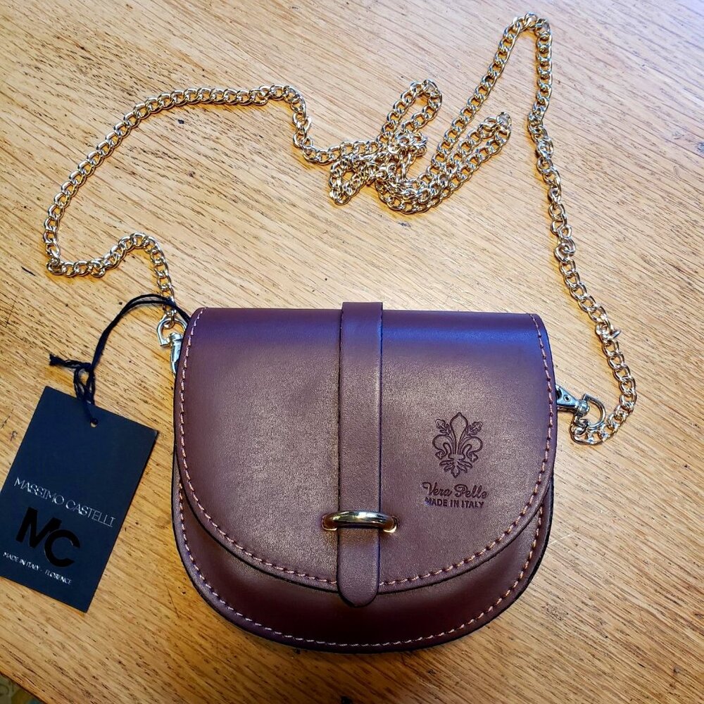 NWT Massimo Castelli Vera Pelle Leather Crossbody Bag, Small